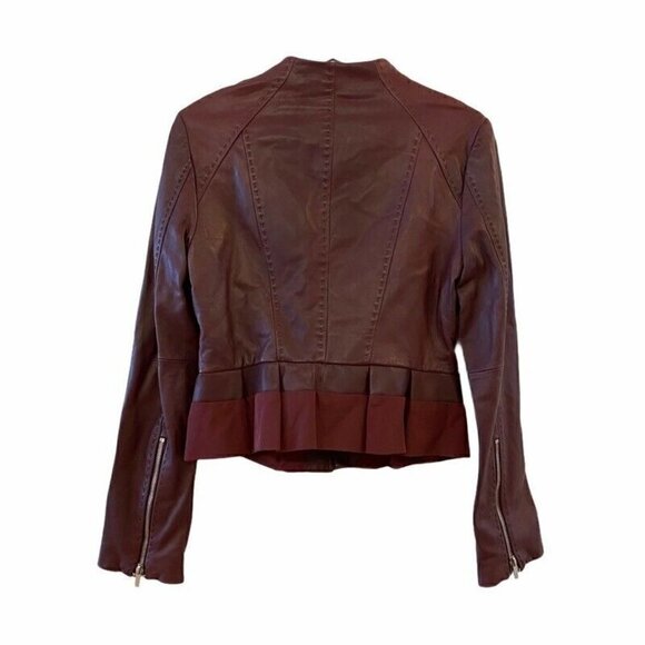 BCBGMAXAZRIA Leather Jacket Coat Purple Peplum Small - Picture 3 of 12